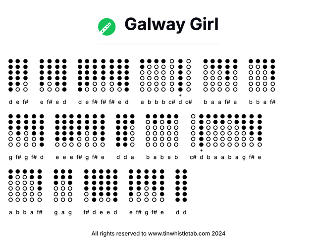 Image of Galway Girl Tin Whistle Tabs