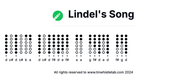 Image of Lindel's Song Tin Whistle Tabs