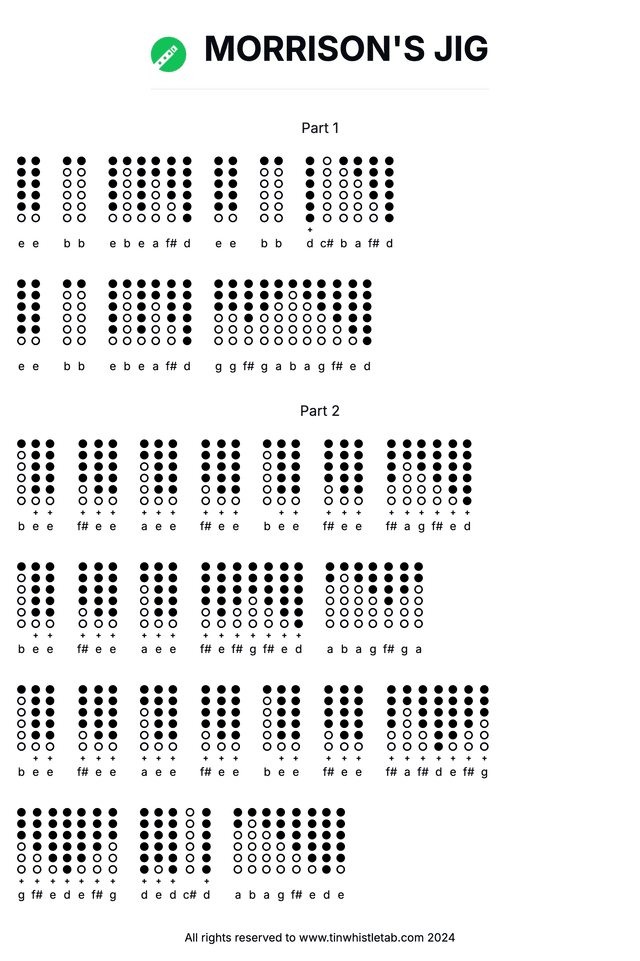 Image of MORRISON'S JIG Tin Whistle Tabs